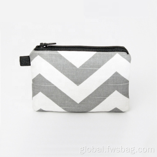 Makeup Case Souvenir Gray Chevron Print Cotton Fabric Zippered Pouch Factory